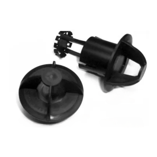 Crown degassing dispersion nozzle shown in two parts, vortex crown cap and telescoping body with lock-in tabs
